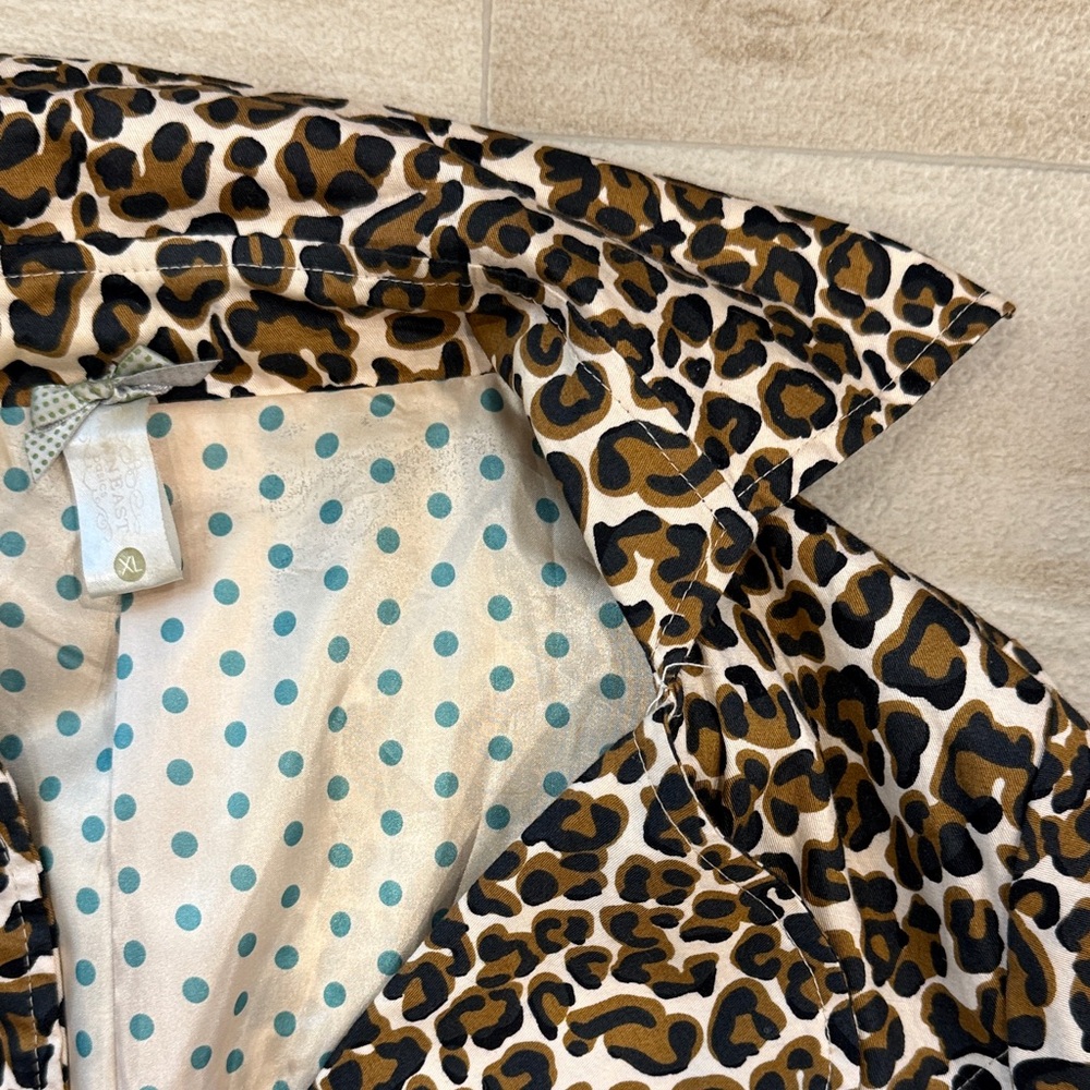DownEast Leopard Print Trench Coat with Teal Buttons - Picture 3 of 7